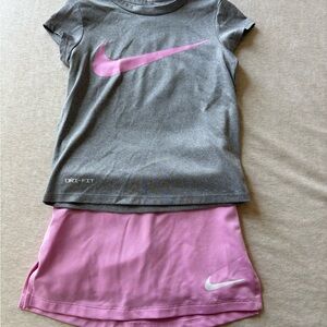 Toddler 4T Girls Nike Gray & Pink Dri-FIT T-Shirt & Skort Set Lightly Worn